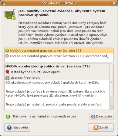 Aplikace k instalaci nesvobodných ovladačů v Ubuntu 8.10
