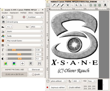 Aplikace XSane určená k obsluze skenerů - skenování