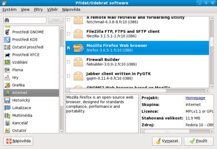 Přidat/Odebrat software ve Fedora 10