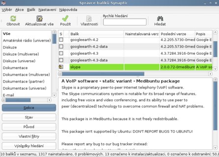 Správce balíků Synaptic v Linux Mint 6 (Ubuntu)