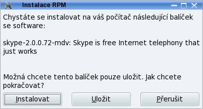 Dialog k instalaci RPM balíčku v Mandriva Linuxu 2009